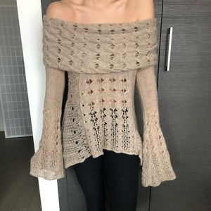 Free people off the shoulder tan sweater
